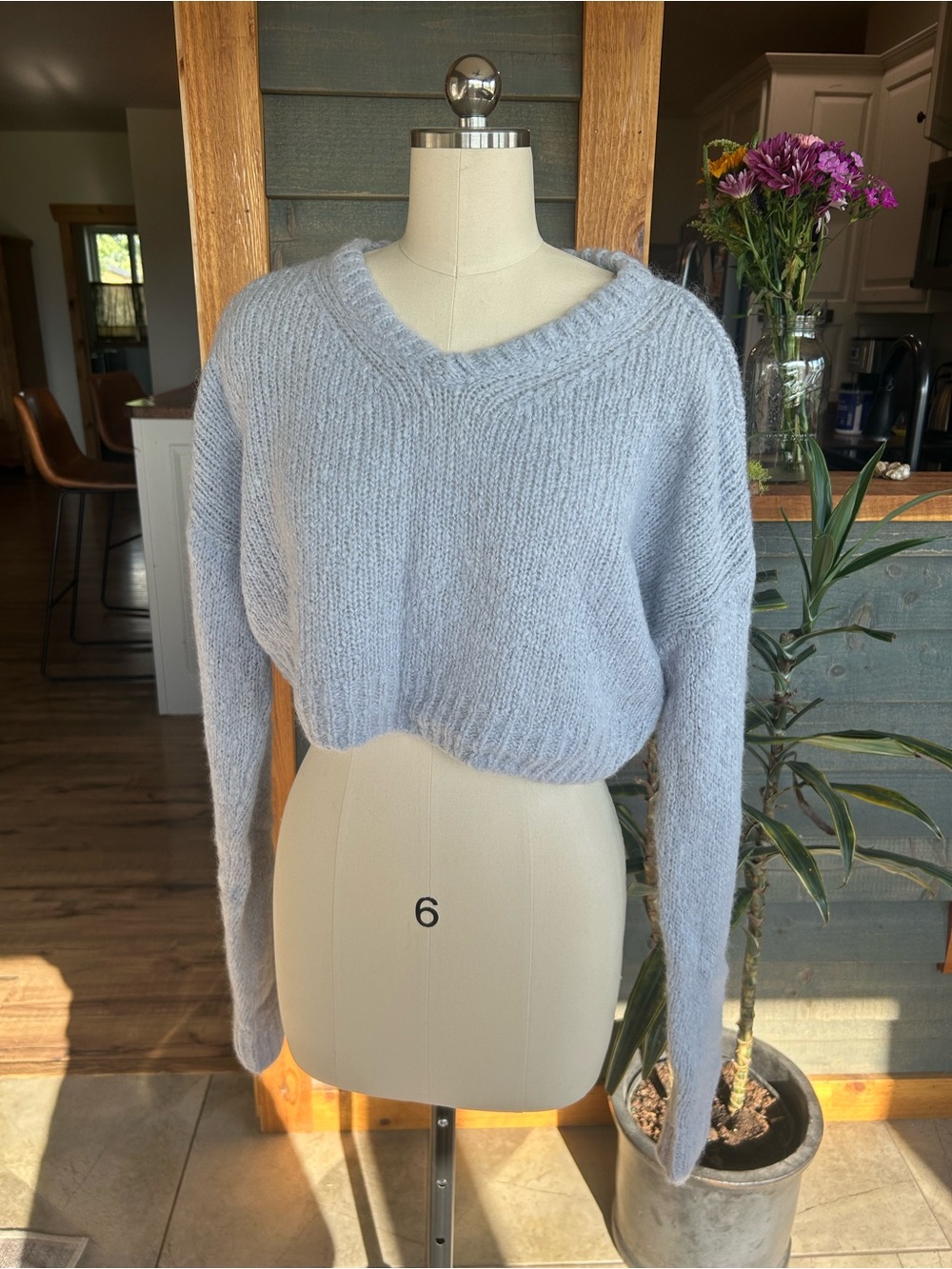 Reformation Pale Blue/Grey Cropped Sweater Baby Alpaca